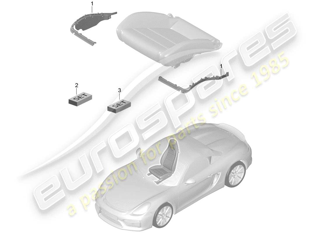 porsche 2016 (981 boxster spyder) acolchado para asiento diagrama de piezas