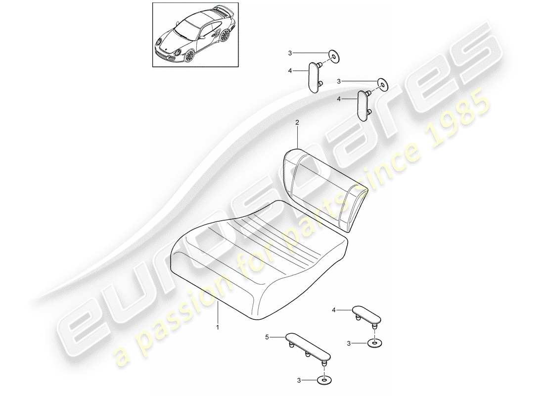 porsche 2009 997-2 turbo / gt2 cojín del asiento trasero diagrama de piezas