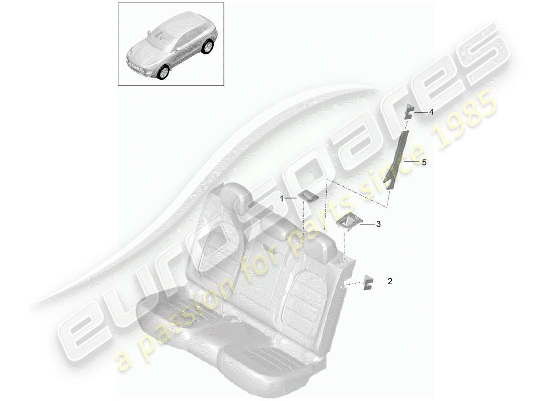 porsche 2016 (macan) superficie del asiento y del respaldo diagrama de piezas