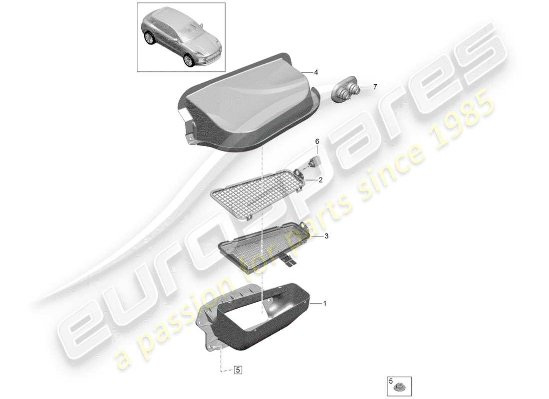 porsche 2019 (macan) diagrama de piezas de entrada de aire fresco