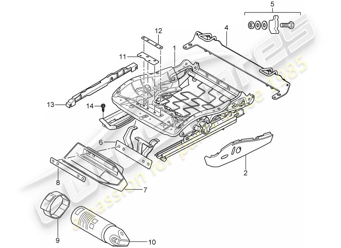 porsche 2009 997-2 turbo / gt2 diagrama de piezas del marco del asiento