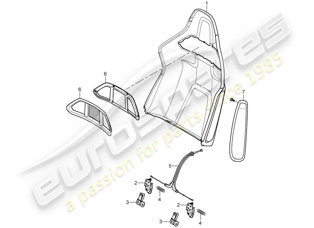 porsche 2009 997-2 turbo / gt2 diagrama de piezas de la carcasa del respaldo
