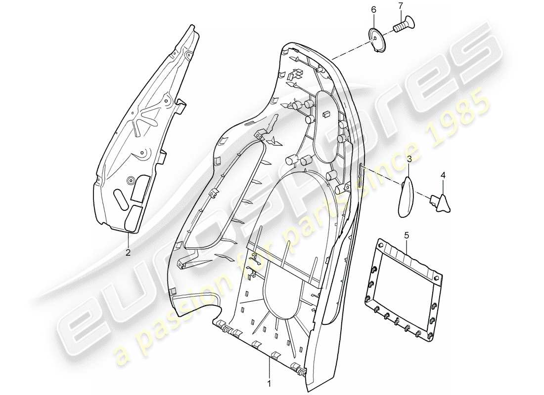 porsche 2008 (987 boxster) diagrama de piezas de la carcasa del respaldo