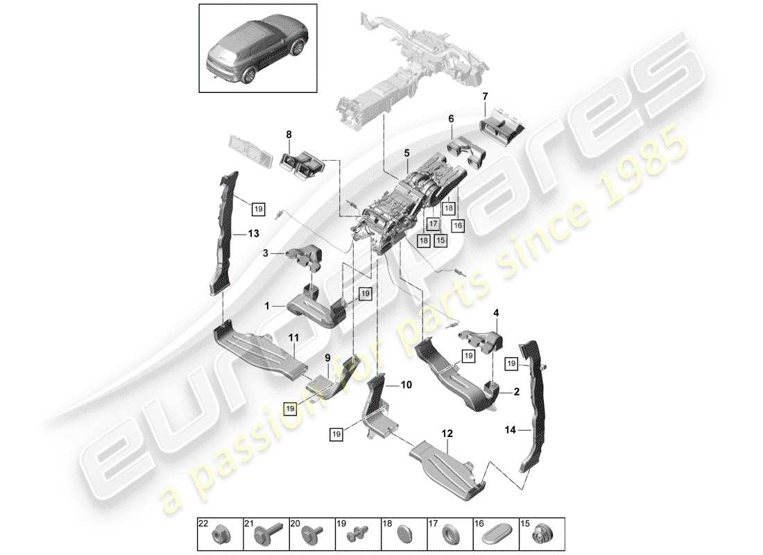 porsche 2019 (cayenne e3 9ya/9yb) ducto de aire diagrama de piezas
