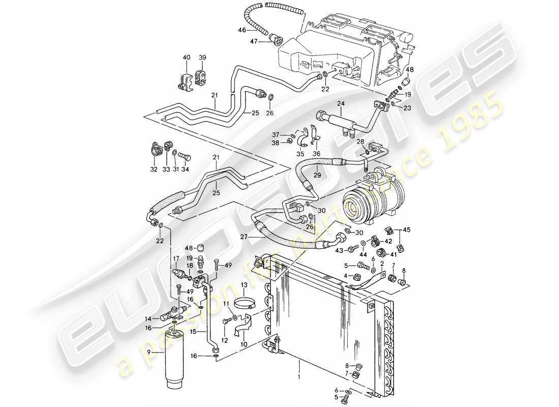 porsche 1994 (928) aire acondicionado automatico - líneas - y - unidades auxiliares esquema de piezas