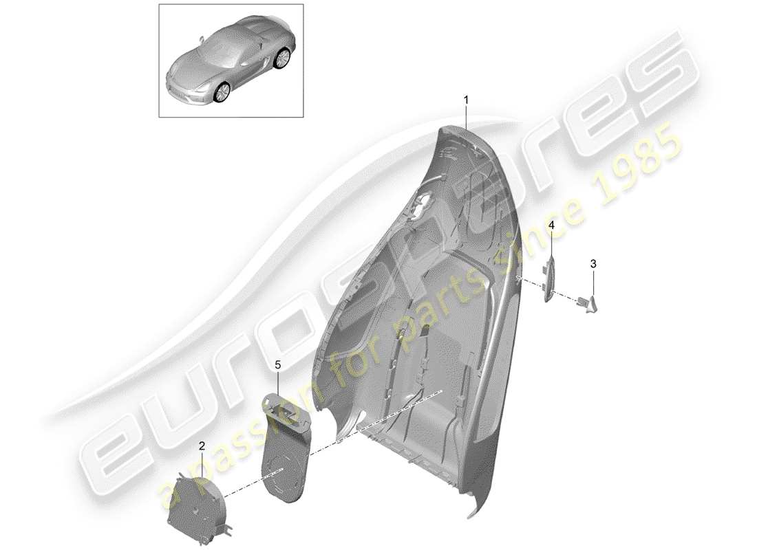 porsche 2016 (981 boxster spyder) diagrama de piezas de la carcasa del respaldo