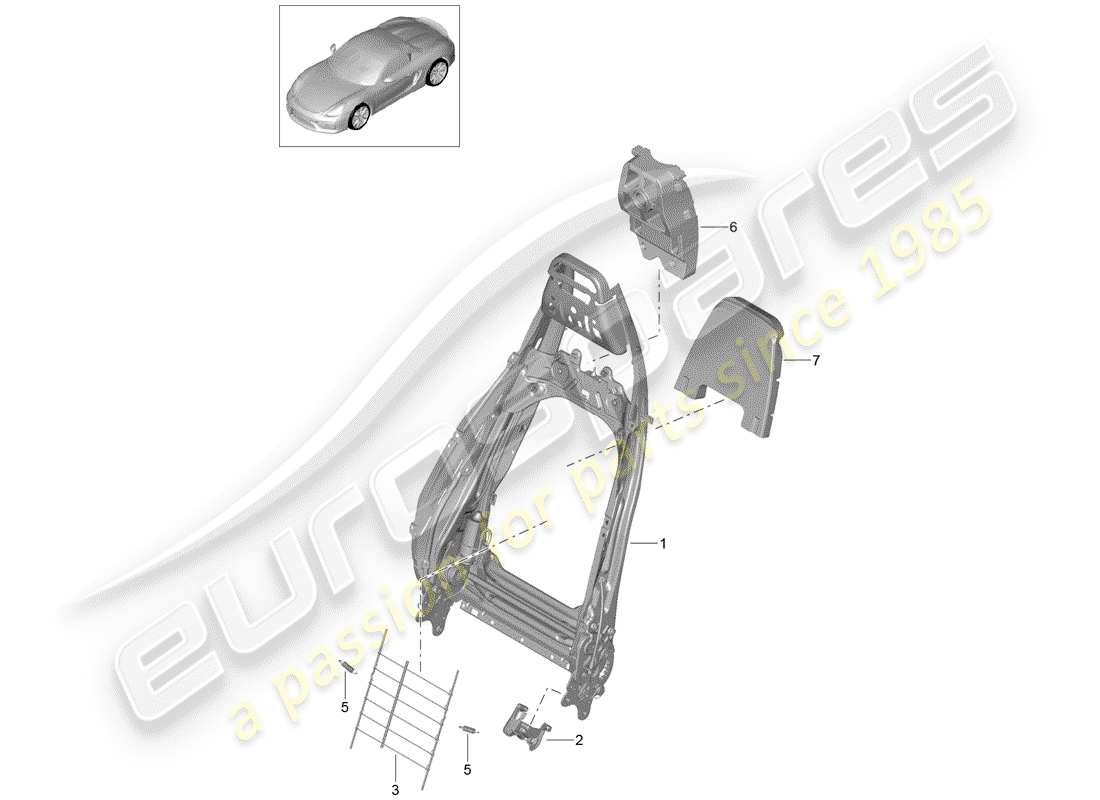 porsche 2016 (981 boxster spyder) marco del respaldo diagrama de piezas
