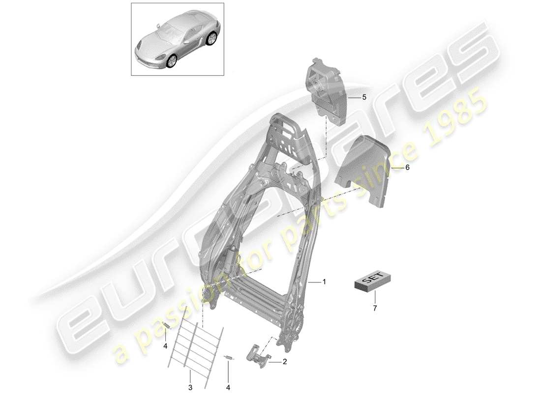 porsche 2017 (718 cayman) marco - respaldo diagrama de piezas