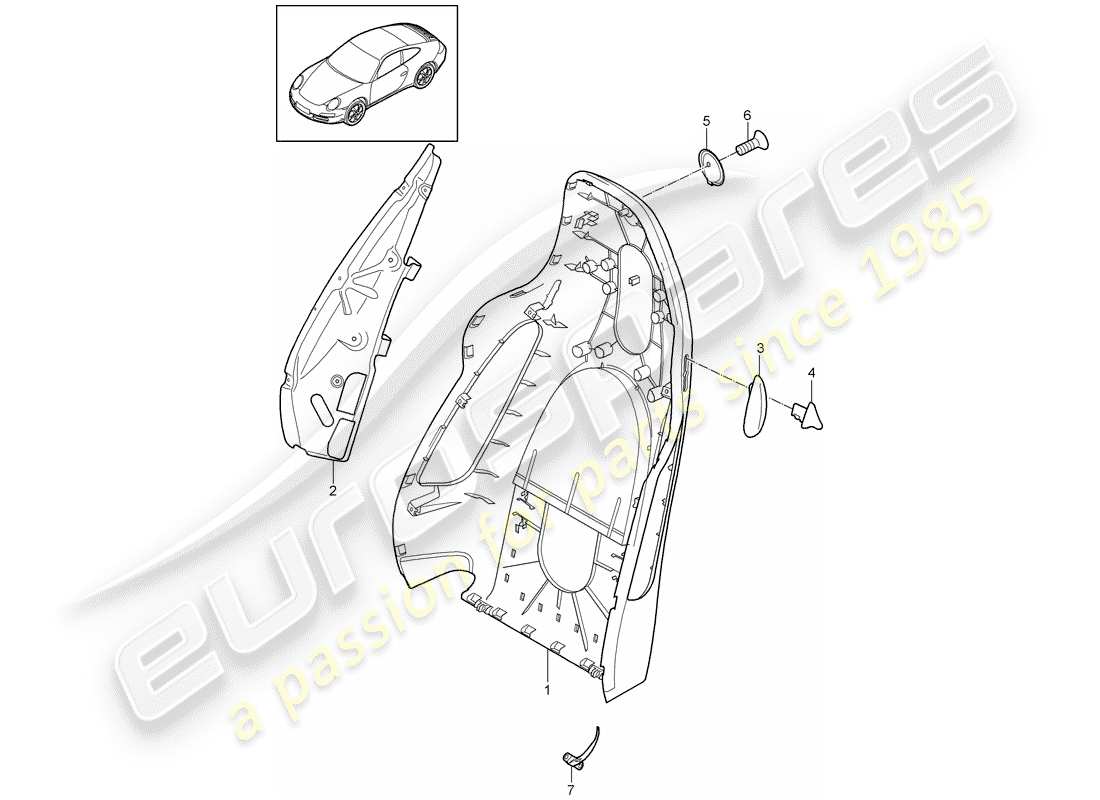 porsche 2010 (997-2) carcasa del respaldo diagrama de piezas