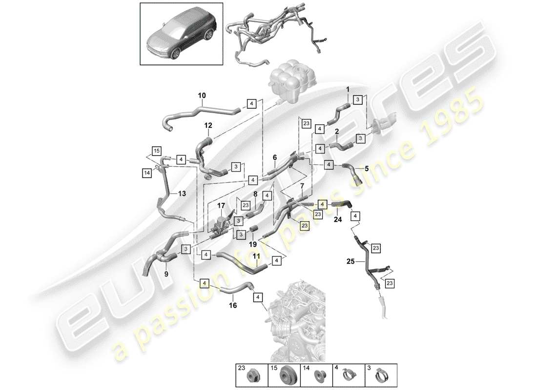 porsche 2019 (cayenne e3 9ya/9yb) calentador diagrama de piezas
