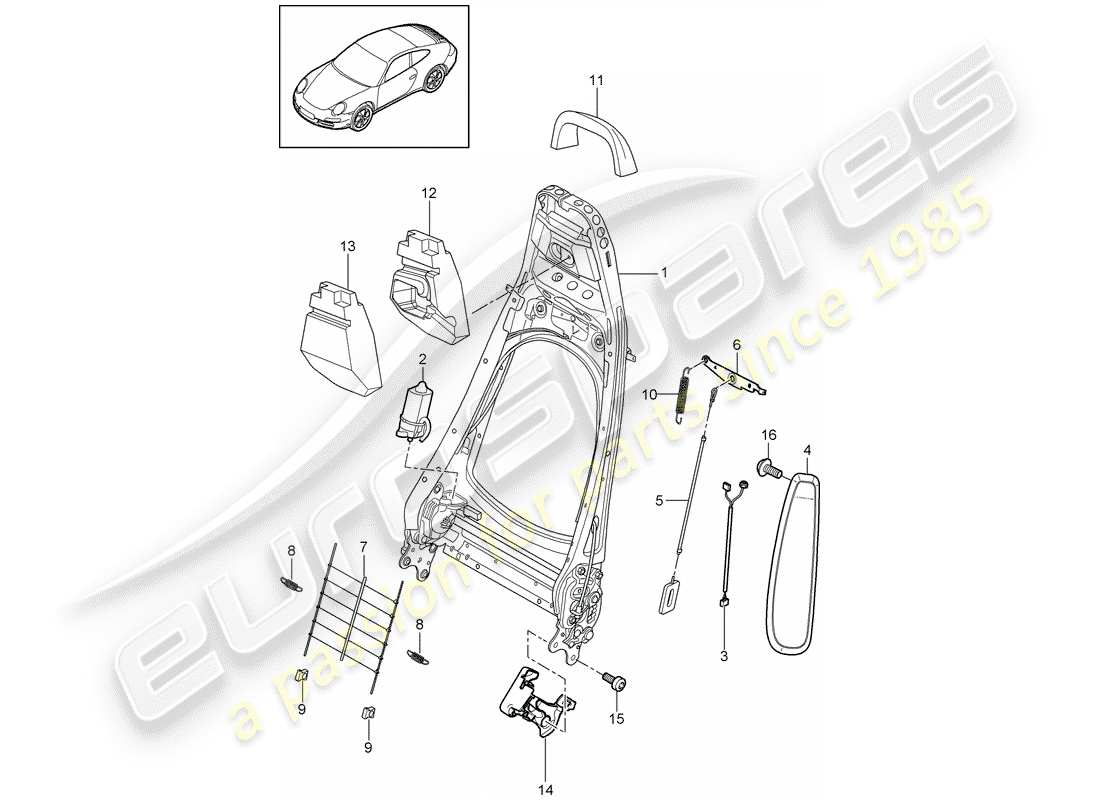 porsche 2010 (997-2) marco del respaldo diagrama de piezas
