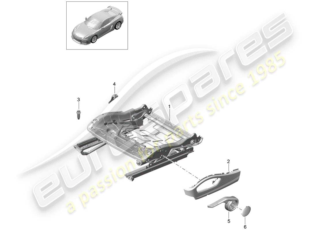 porsche 2016 (981 cayman gt4) estructura del asiento diagrama de piezas
