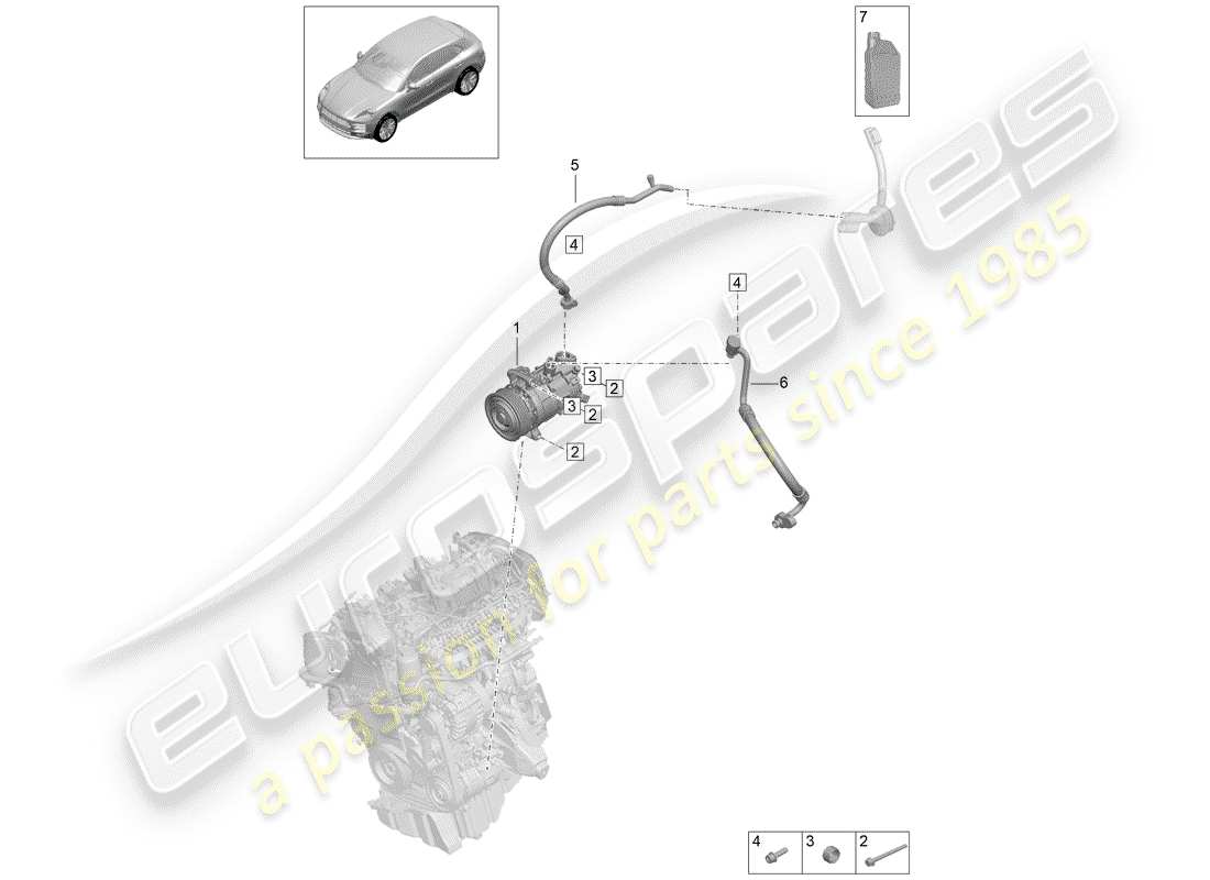 porsche 2019 (macan) diagrama de piezas del compresor de aire acondicionado