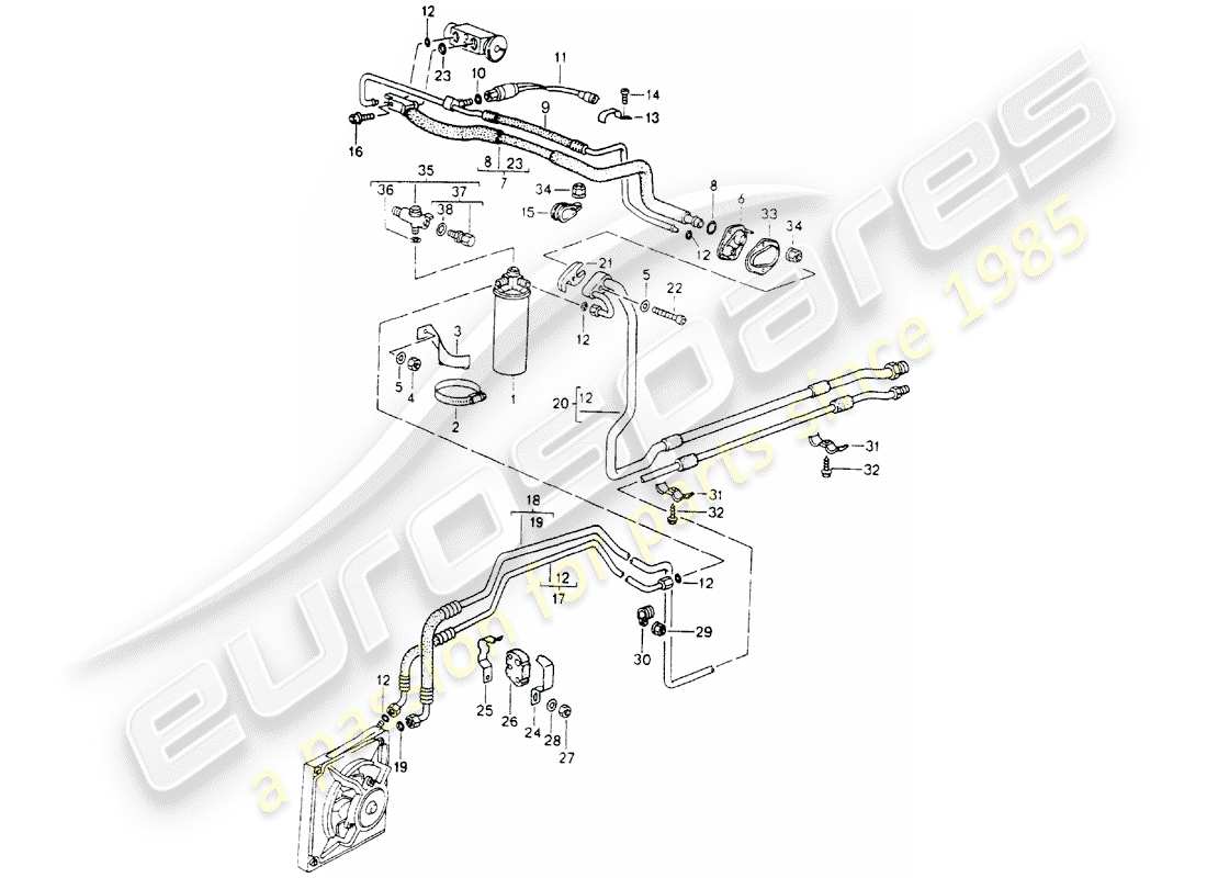 porsche 1990 (964) circuito refrigerante diagrama de piezas
