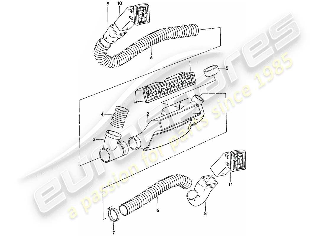 porsche 1976 (924) ventilación de aire - manguera de aire diagrama de piezas