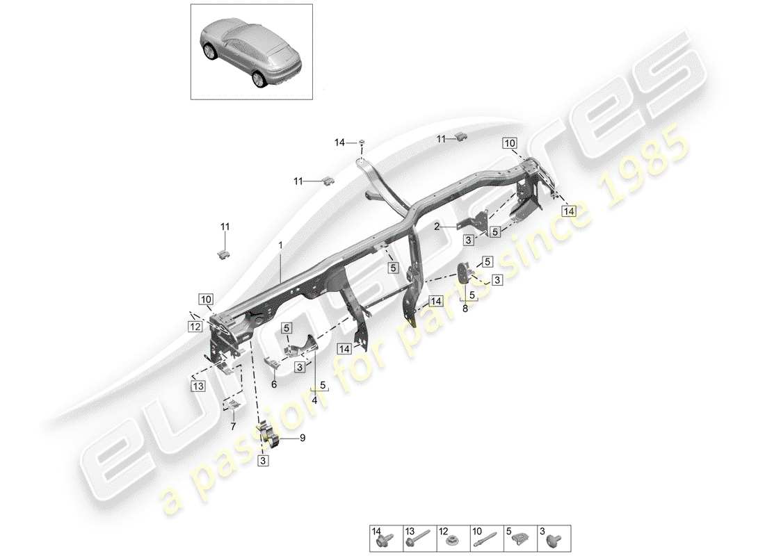 porsche 2019 (macan) diagrama de piezas del marco de retención