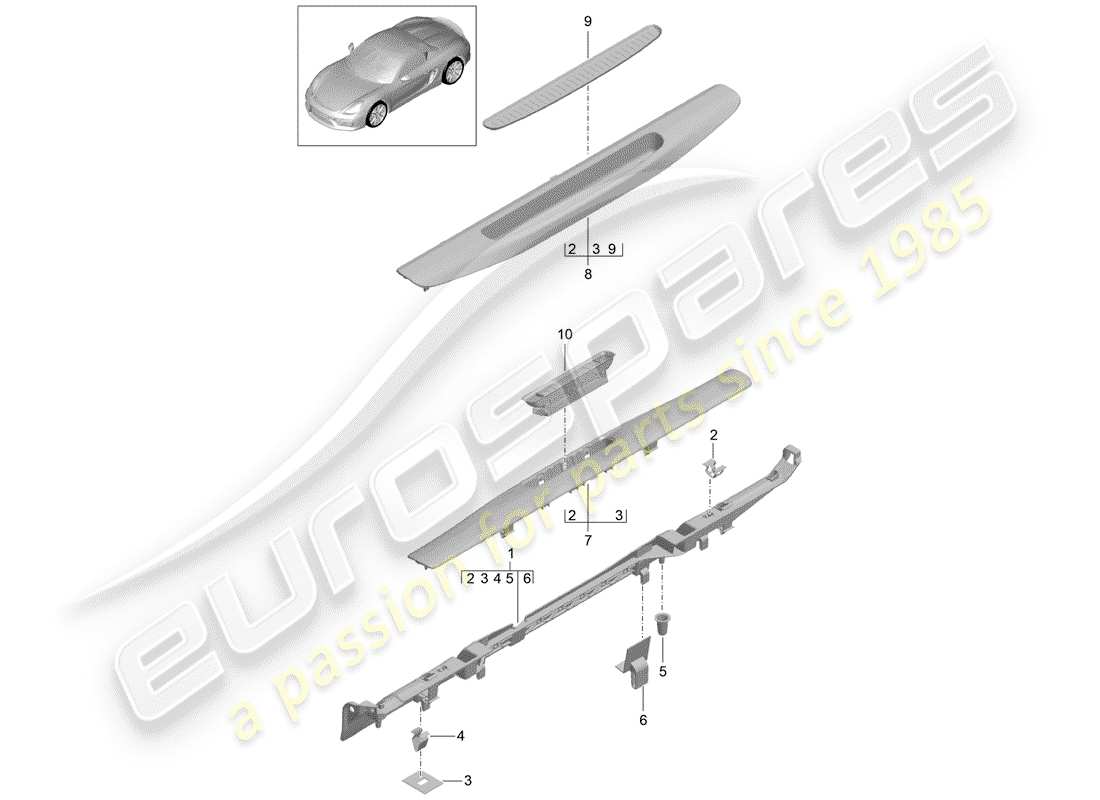 porsche 2016 (981 boxster spyder) placa de protección - panel de albergue diagrama de piezas