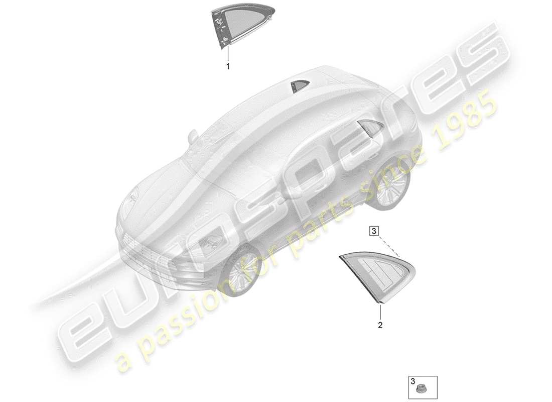 porsche 2019 (macan) diagrama de piezas de la ventana lateral (fija)