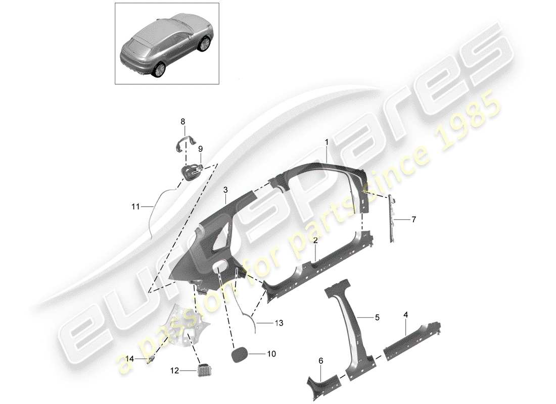 porsche 2019 (macan) diagrama de piezas del panel lateral