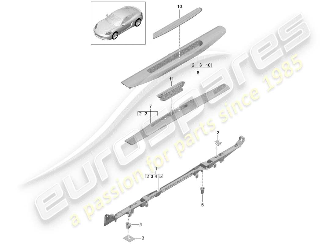 porsche 2017 (718 cayman) recubrimiento diagrama de piezas