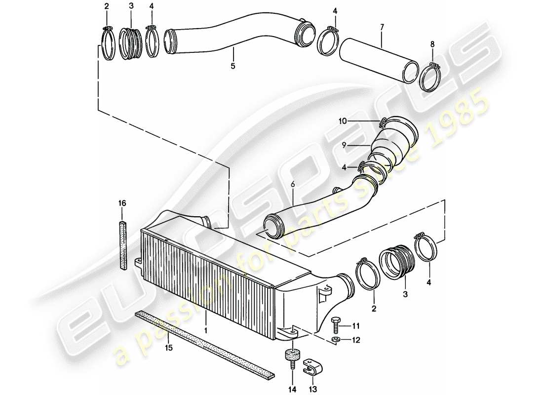 porsche 1986 (944) diagrama de piezas del enfriador de aire de carga