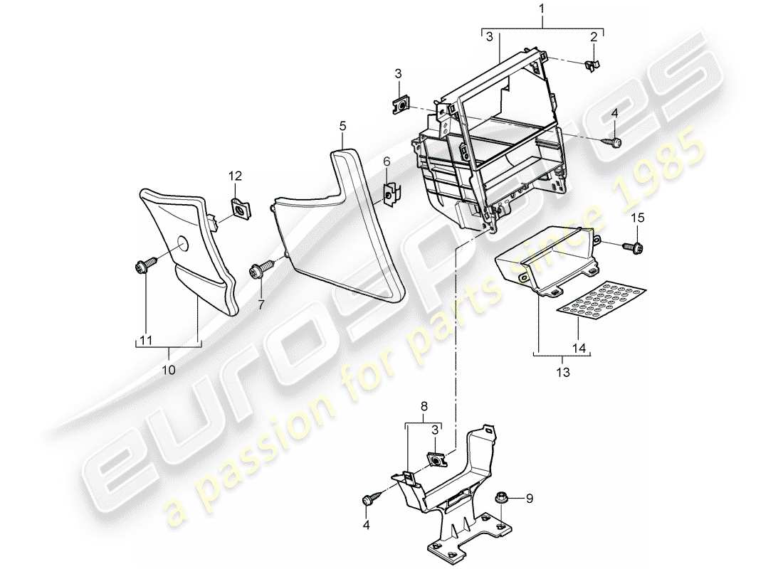 porsche 2009 (997-2) center console diagrama de piezas