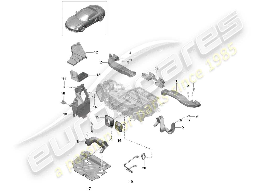 porsche 2015 (981 boxster) ducto de aire diagrama de piezas