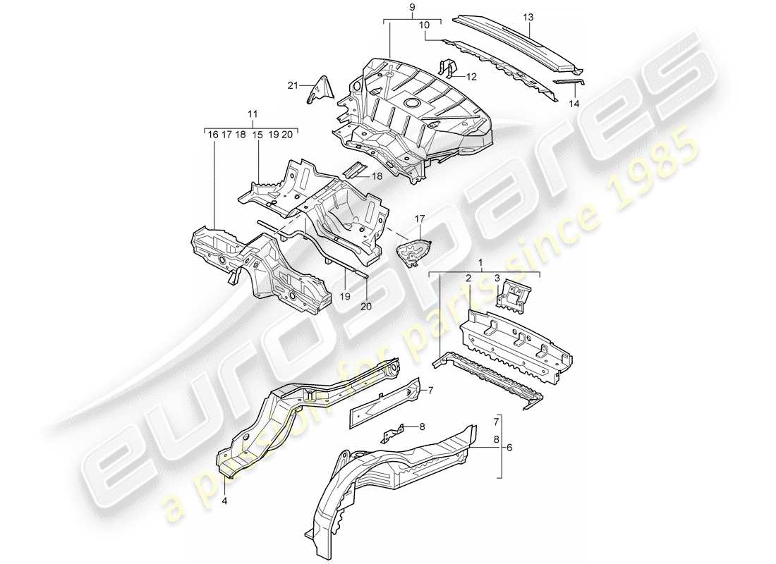 porsche 2002 (996 gt3) diagrama de piezas del extremo trasero