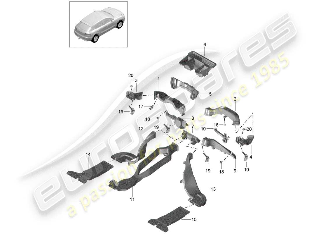 porsche 2017 (macan) diagrama de piezas del conducto de aire