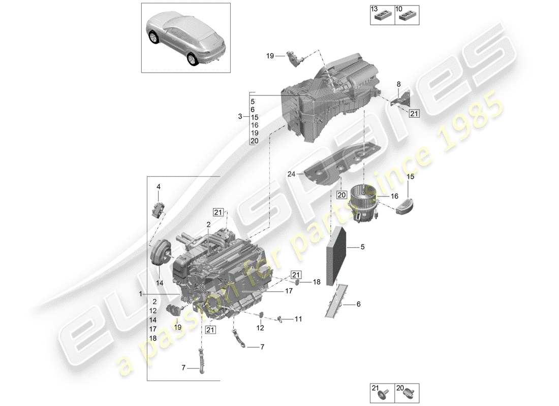 porsche 2016 (macan) diagrama de piezas del aire acondicionado