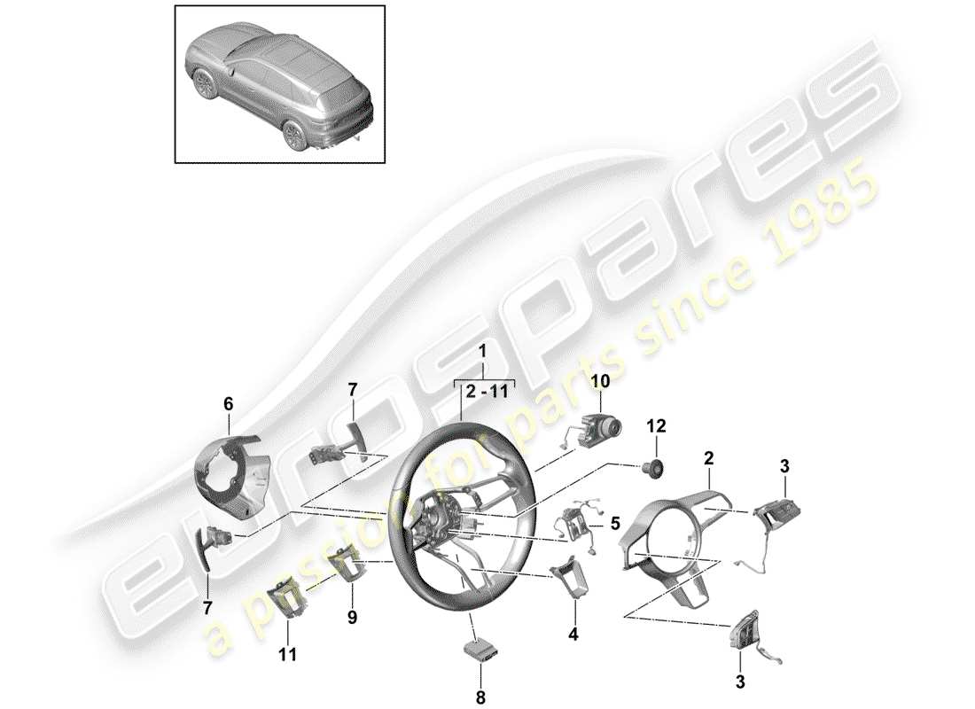 porsche 2019 (cayenne e3 9ya/9yb) volante diagrama de piezas