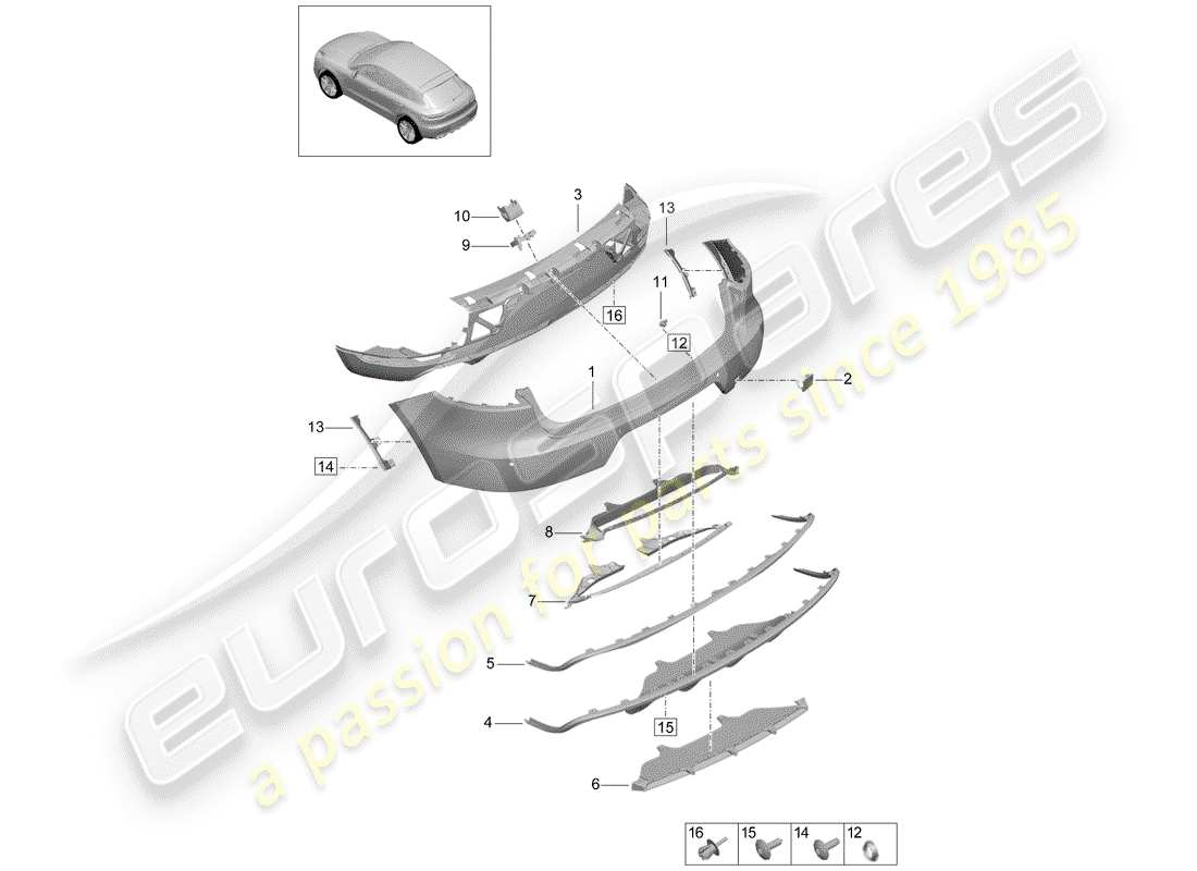 porsche 2019 (macan) parachoque diagrama de piezas