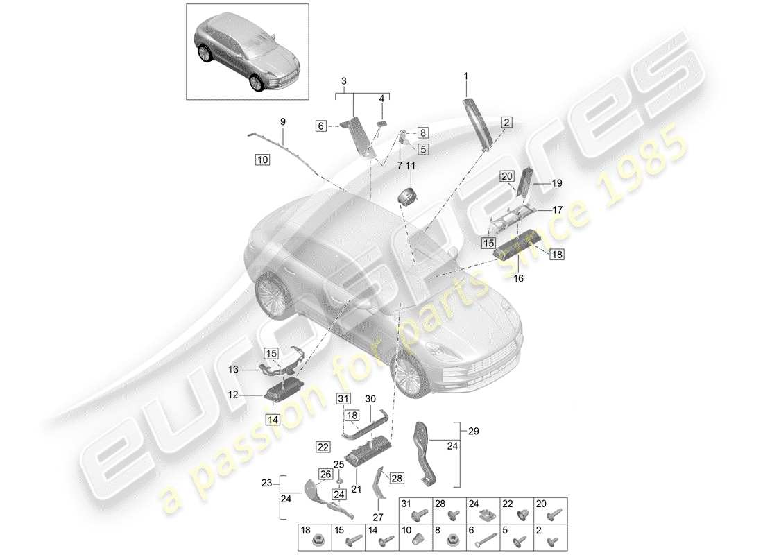 porsche 2019 (macan) bolsa de aire diagrama de piezas