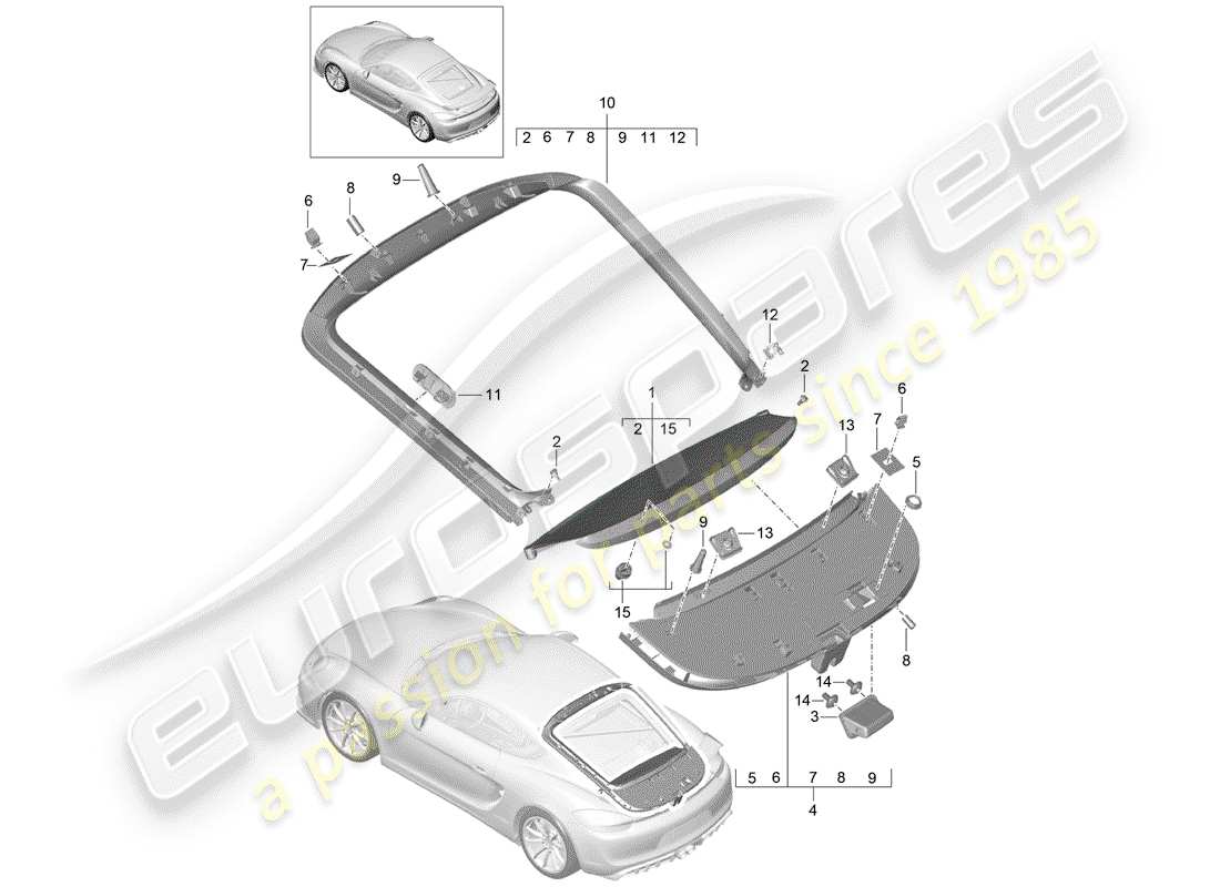 porsche 2016 (981 cayman gt4) recubrimiento diagrama de piezas