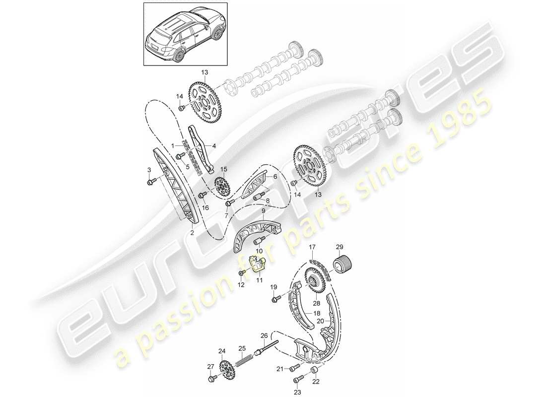 porsche 2016 (cayenne e2 92a) diagrama de piezas de la cadena de distribución