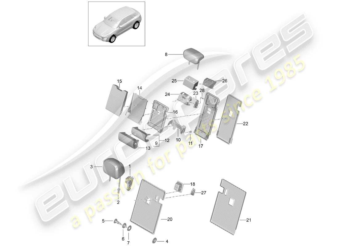 porsche 2016 (macan) liberación del respaldo diagrama de piezas