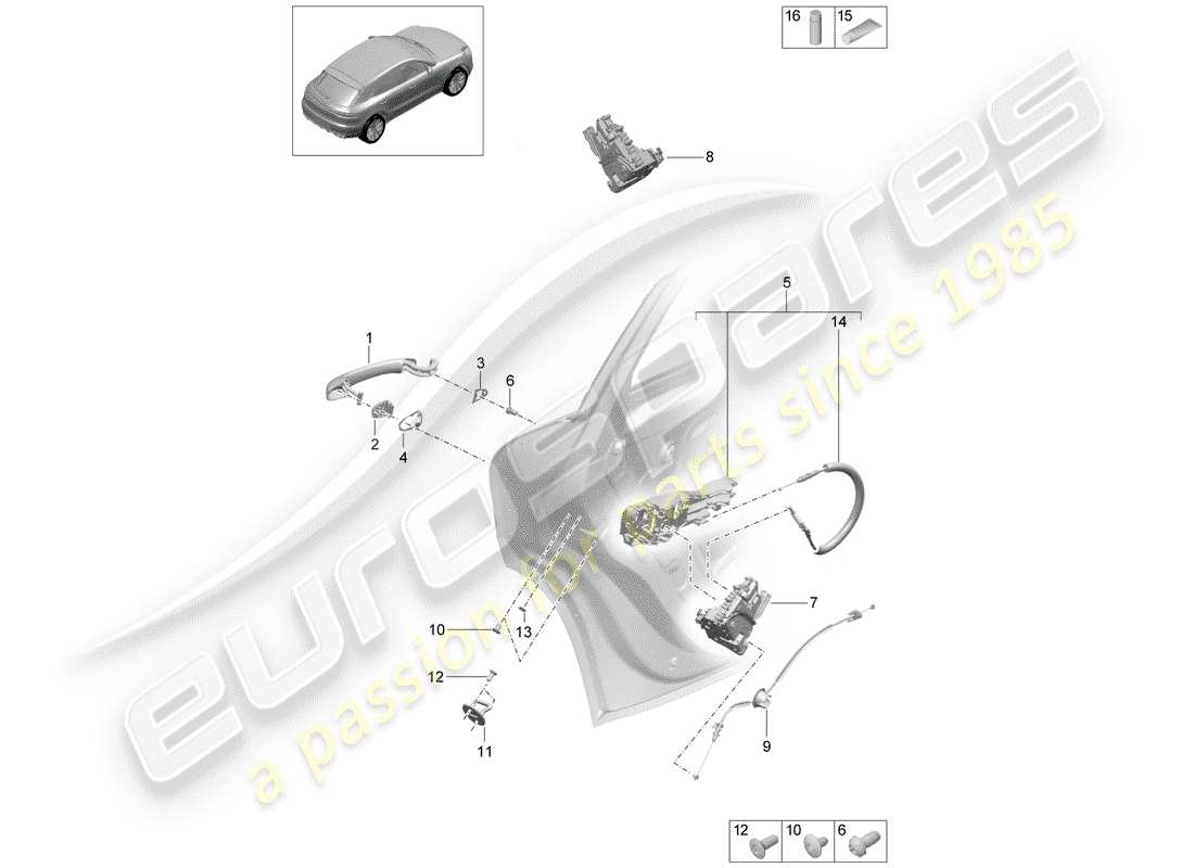 porsche 2019 (macan) pestillos de puertas diagrama de piezas