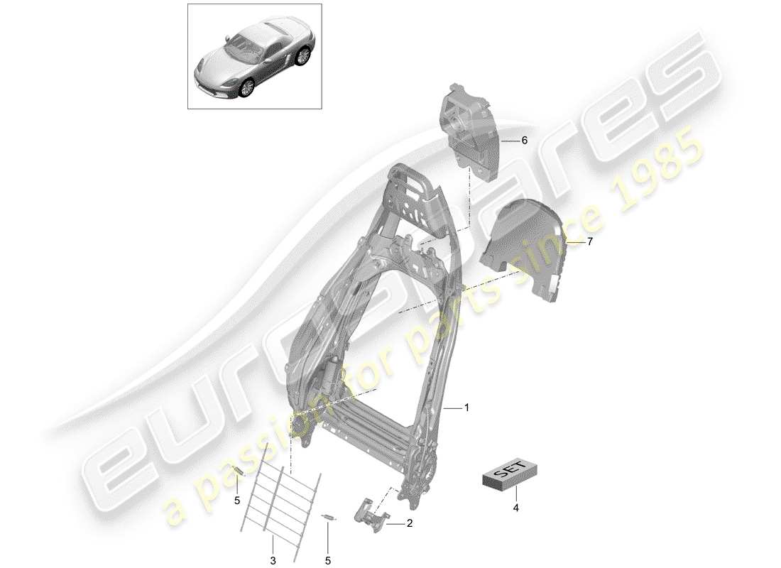 porsche 2019 (718 boxster) estructura - respaldo diagrama de piezas