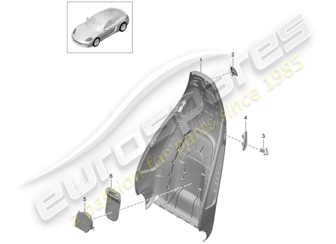 porsche 2017 (718 cayman) carcasa del respaldo diagrama de piezas