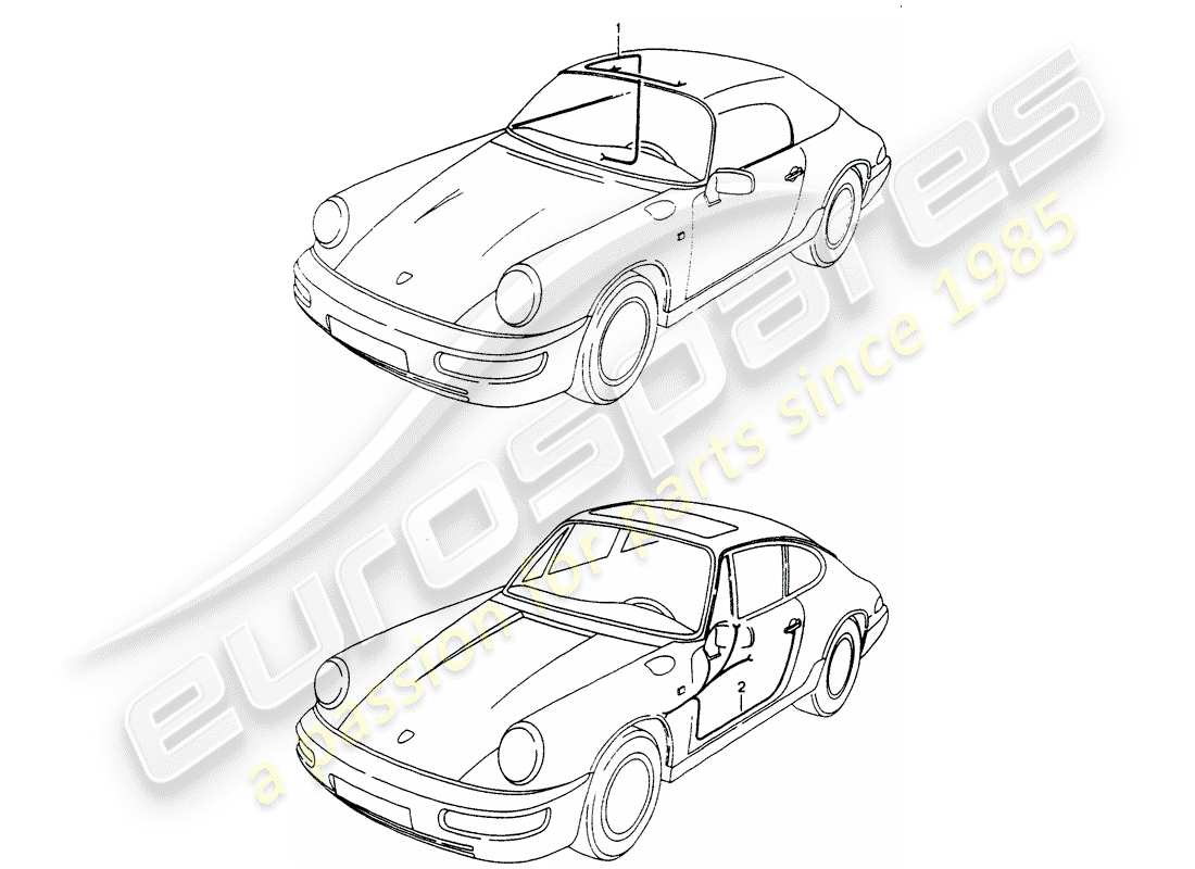 porsche 1994 (964) arneses de cableado - control de capota convertible - puerta del conductor - puerta del pasajero diagrama de piezas