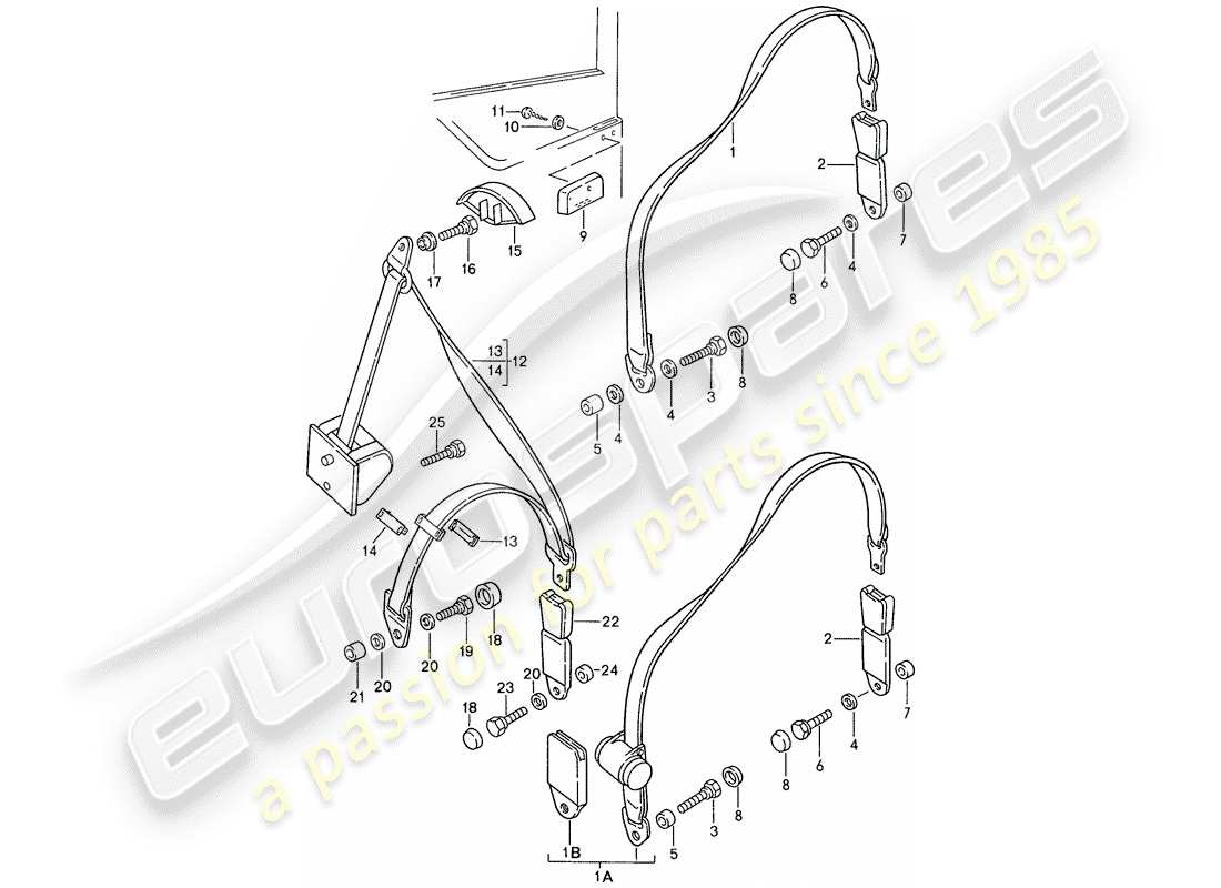 porsche 1991 (944) cinturón de seguridad diagrama de piezas