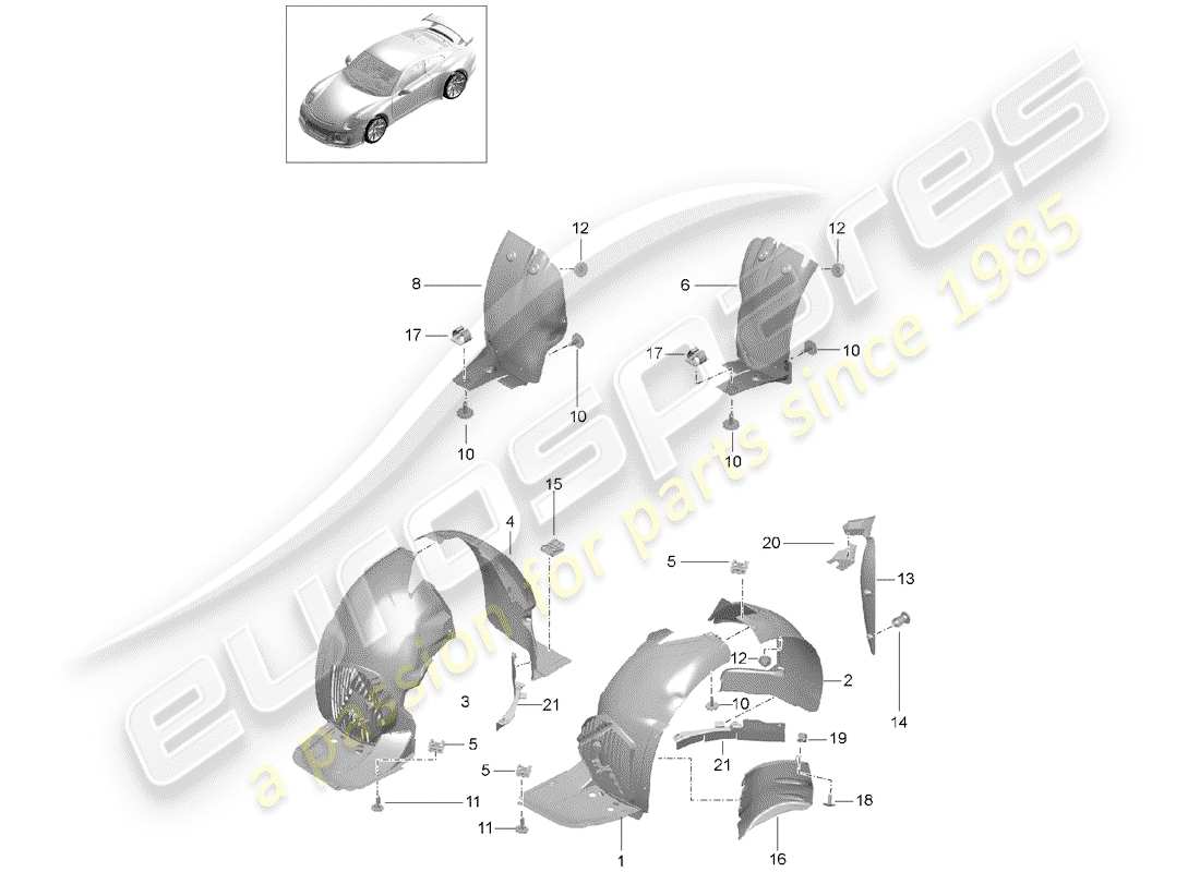 porsche 2017 (991-2 r/gt3/rs) diagrama de piezas del protector de la caseta de timón