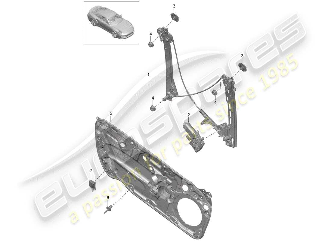porsche 2017 (991-2 turbo) regulador de ventana diagrama de piezas