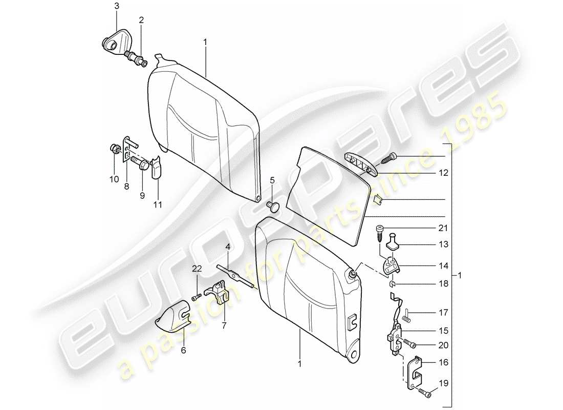 porsche 2007 (997-1) respaldo del asiento de emergencia diagrama de piezas