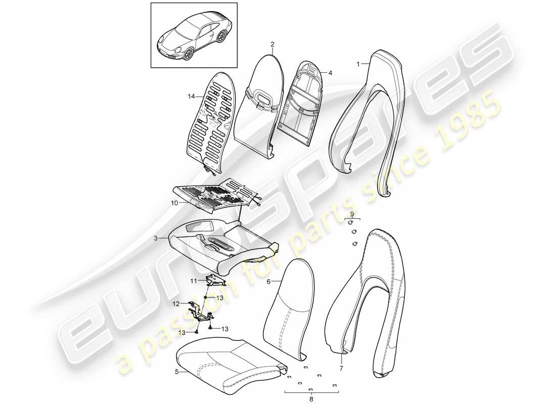 porsche 2009 (997-2) parte de espuma diagrama de piezas