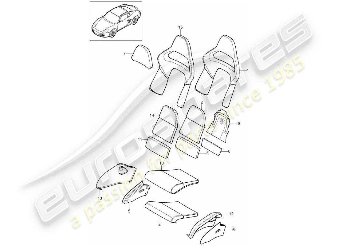 porsche 2012 (987 cayman) diagrama de piezas de la pieza de espuma