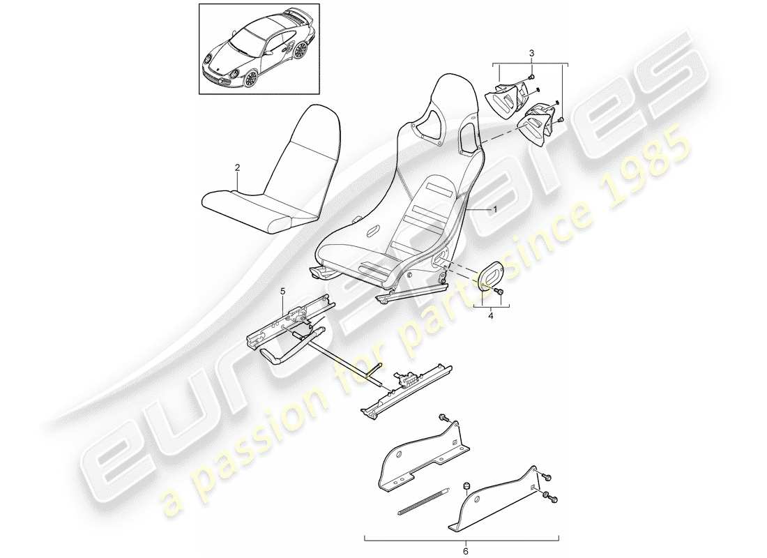 porsche 2013 (997-2 turbo / gt2 rs) diagrama de piezas de seat
