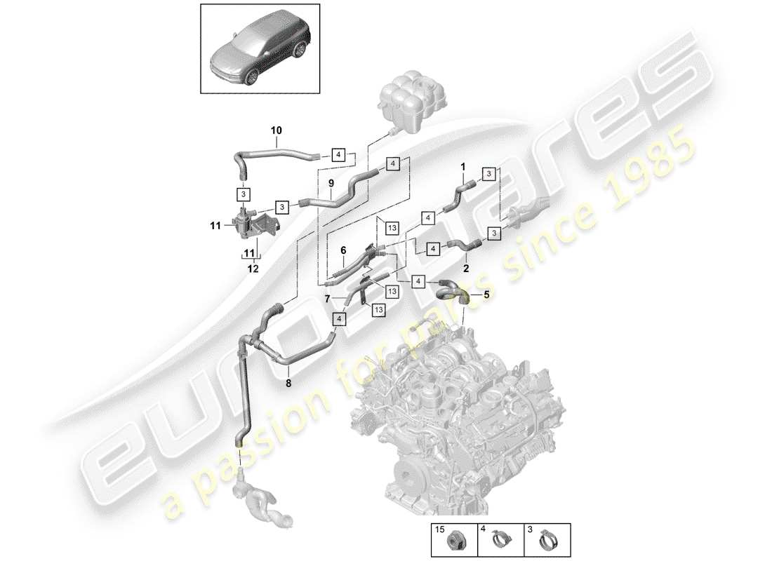 porsche 2019 (cayenne e3 9ya/9yb) calentador diagrama de piezas
