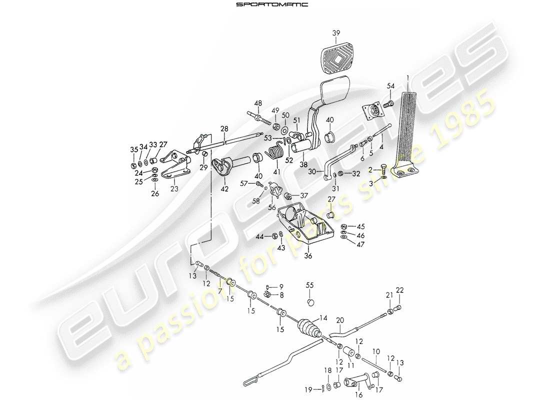 porsche 1972 (911) diagrama de piezas de pedales