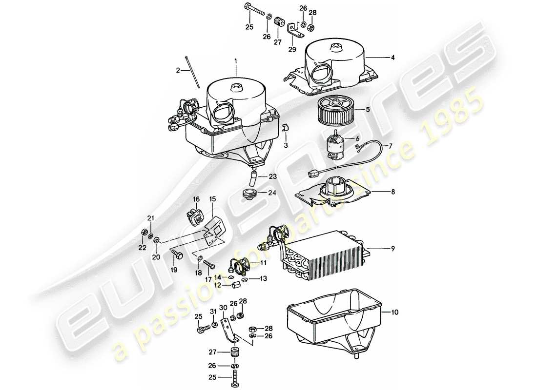 porsche 1978 (924) evaporador diagrama de piezas